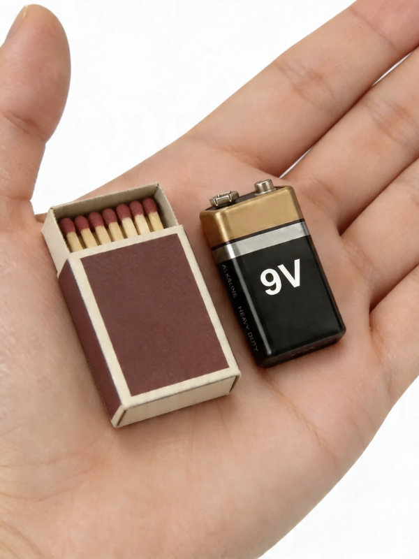 9V battery actual size in hand