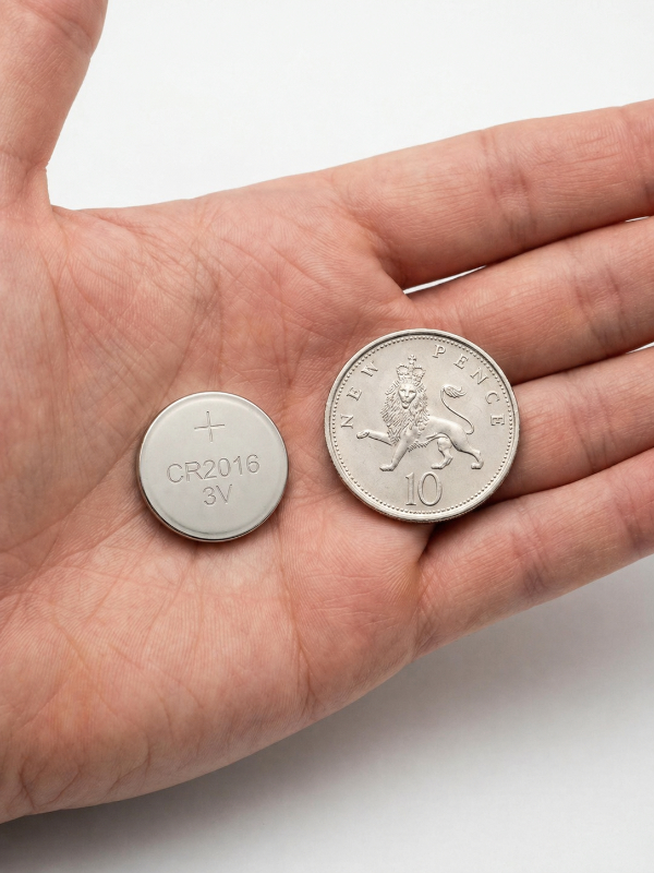 CR2016 battery actual size in hand