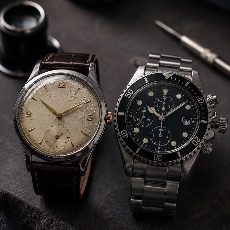 Luxury watches on a watchmaker's bench