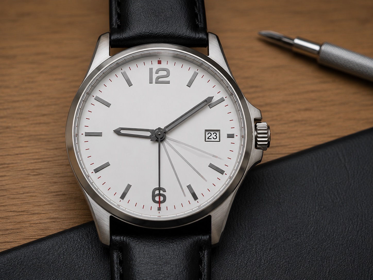 Quartz watch with second hand at the 5-second position - the EOL end of life battery indicator